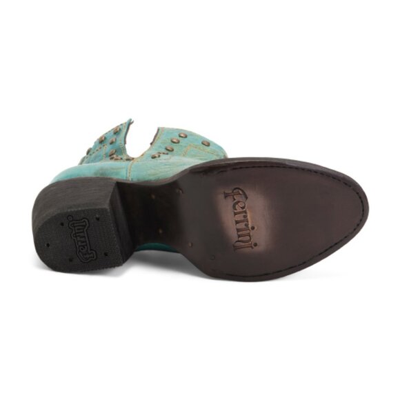 NEW FERRINI Made In Mexico Leather Stella Studded Booties in Turquoise 825 7m3 - Picture 4 of 4